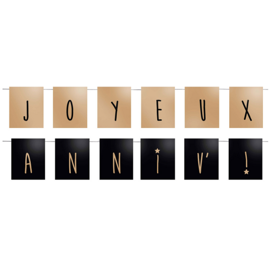 Guirlande Joyeux Anniv noir et or 1,20 m