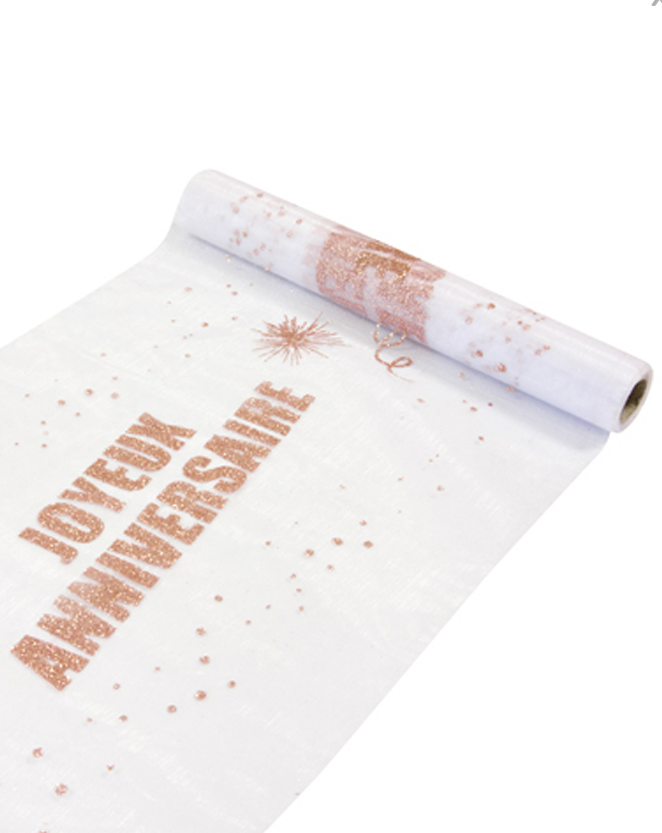 Chemin de table organza Joyeux Anniversaire rose gold 29 cm x 5 m