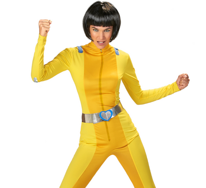 Déguisement espionne de choc jaune femme