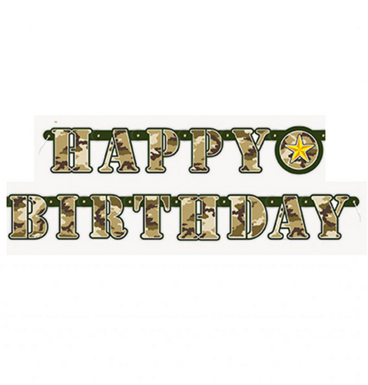 Guirlande articulée Happy Birthday militaire 1.6 mètres