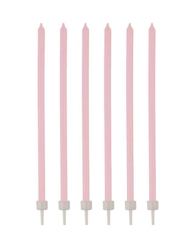 Bougies fines rose pâle avec bobèches 12 cm