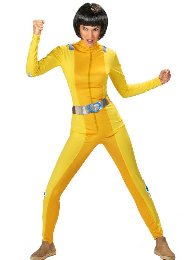 Déguisement espionne de choc jaune femme