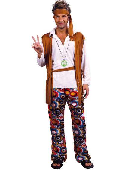 Déguisement hippie marron et blanc homme