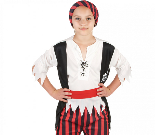 Déguisement pirate rayures noires et rouges garçon
