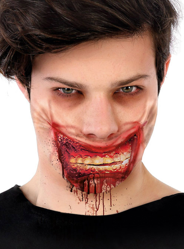 Fausse cicatrice machoire zombie ensanglantée 24 x 10 cm