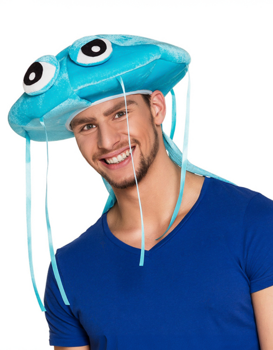 Chapeau méduse bleue en peluche adulte