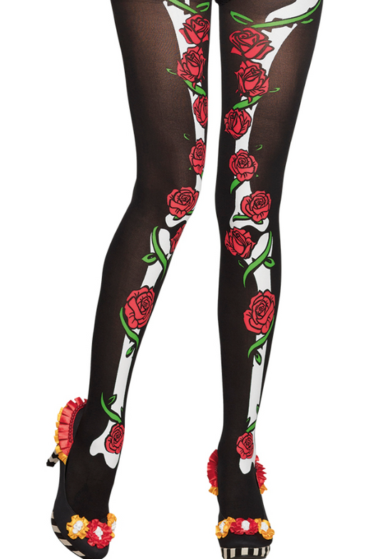 Collants noirs sexy femme Dia de los muertos