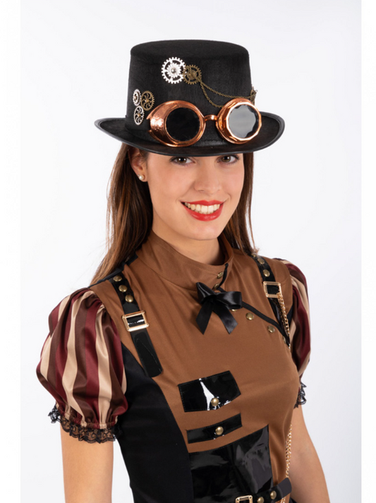 Chapeau haut de forme steampunk en feutre avec lunettes adulte