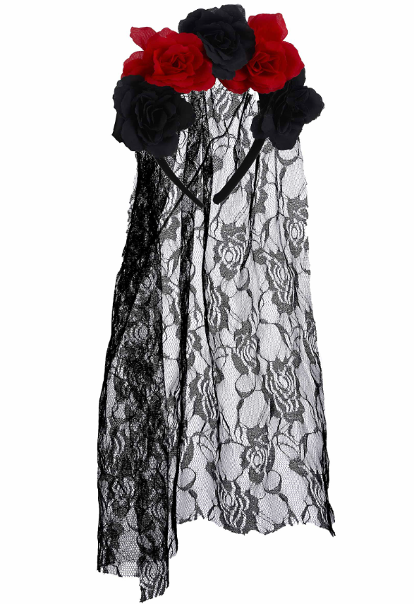 Serre-tête fleurs avec voile dentelle adulte