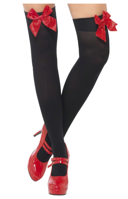 Bas noirs avec noeud rouge femme