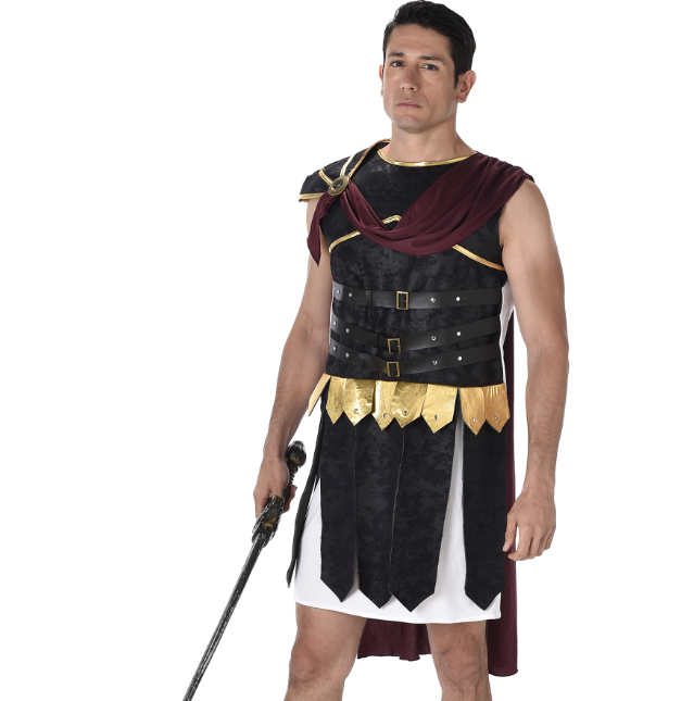 Déguisement gladiateur Romain noir et doré homme