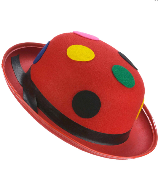 Chapeau melon rouge clown à pois adulte