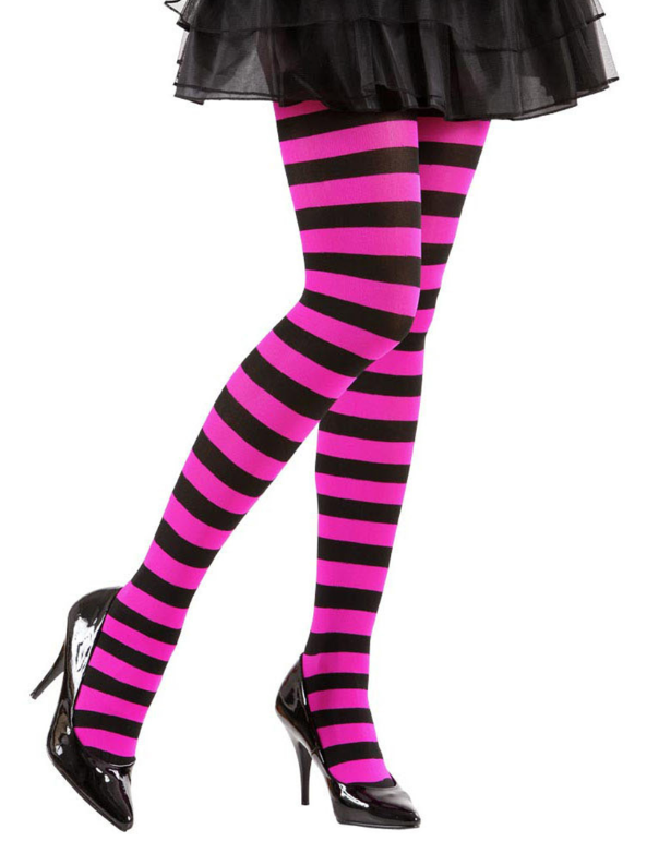 Collants rayés noir et rose adulte