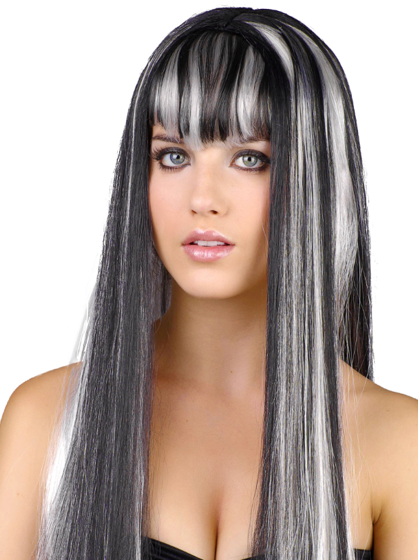 Perruque longue noire et blanche femme
