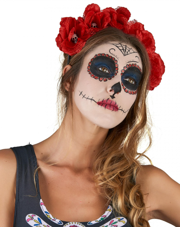 Serre-tête fleurs rouge Dia De Los Muertos adulte