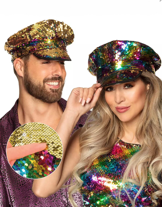 Casquette à sequins réversibles arc-en-ciel et or adulte