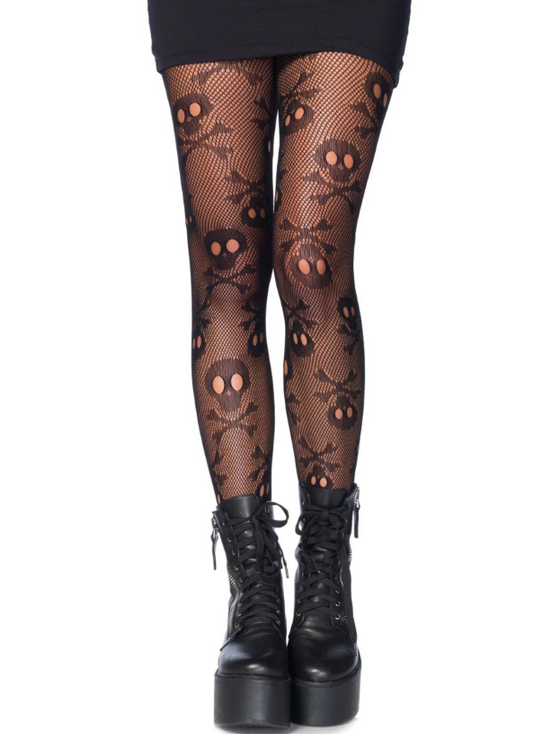 Collants résille tête de mort femme