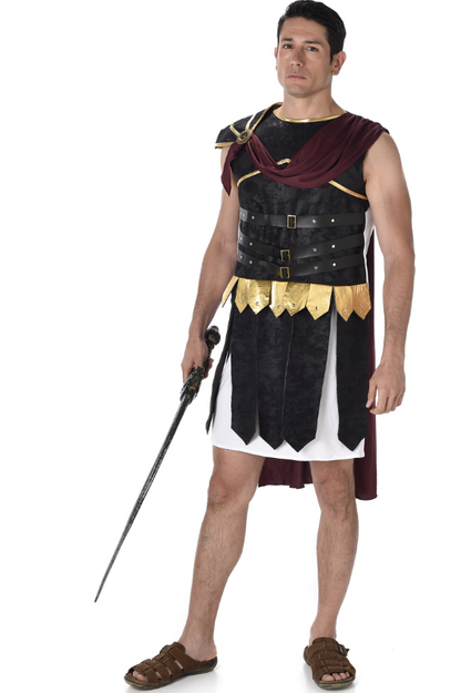 Déguisement gladiateur Romain noir et doré homme
