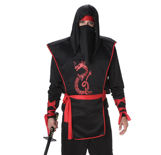 Déguisement ninja noir et rouge homme