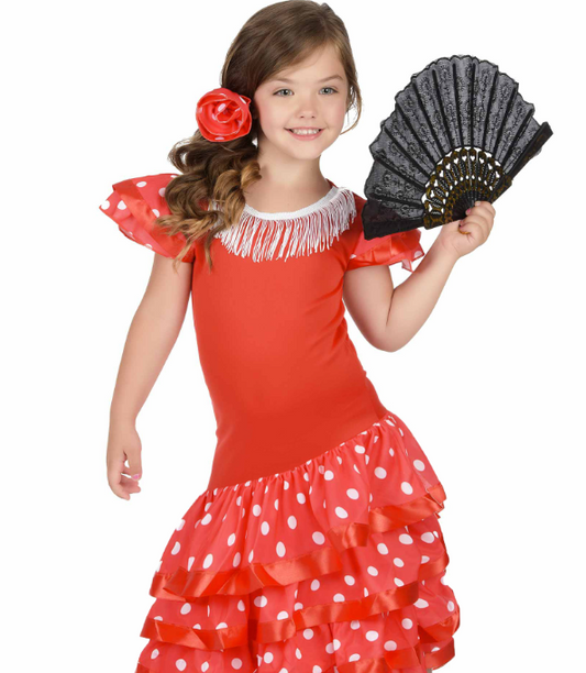 Déguisement Danseuse Flamenco Rouge à Pois Blanc Fille