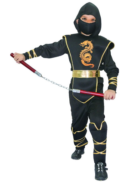 Déguisement ninja noir et doré garçon