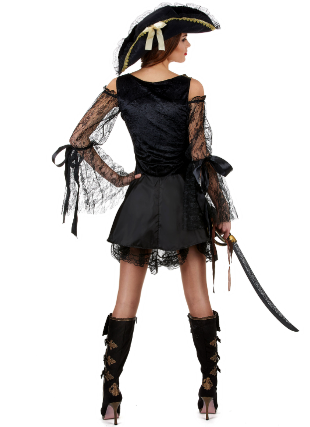 Déguisement pirate noir et doré femme