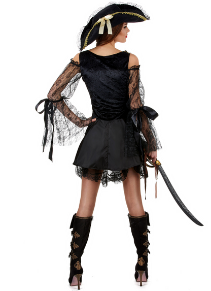 Déguisement pirate noir et doré femme