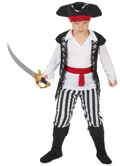 Déguisement pirate avec rayures noires et blanches garçon