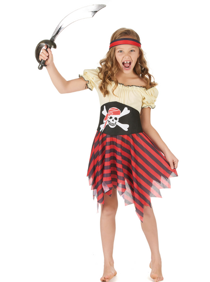Déguisement pirate jaune et rouge fille