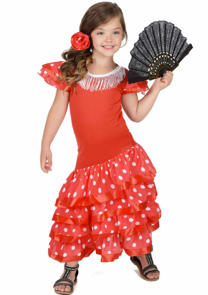 Déguisement Danseuse Flamenco Rouge à Pois Blanc Fille