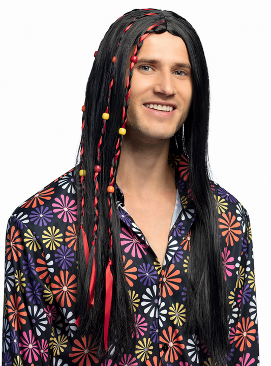 Perruque hippie noire homme
