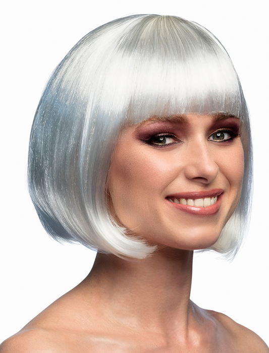Perruque courte à frange blanche femme