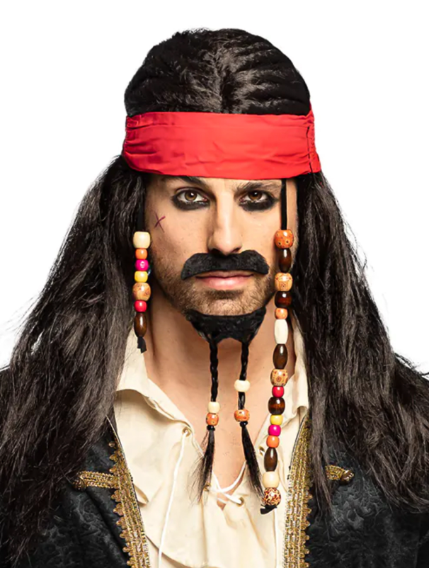 Perruque pirate avec bandana rouge homme