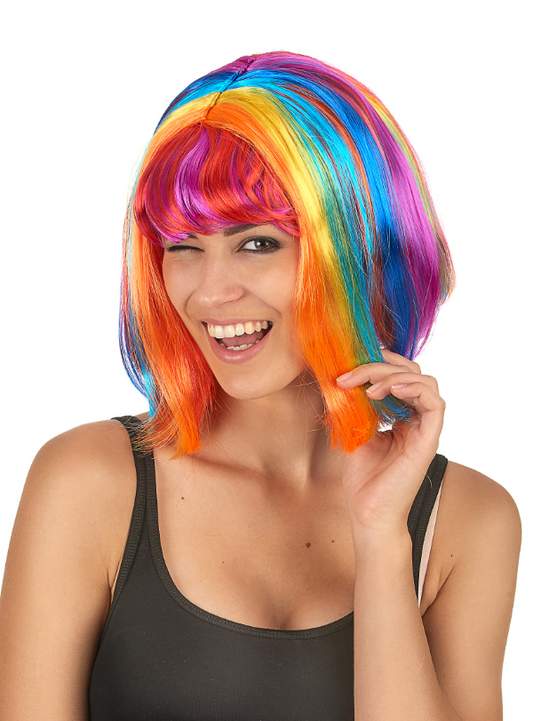 Perruque carré multicolore avec frange femme