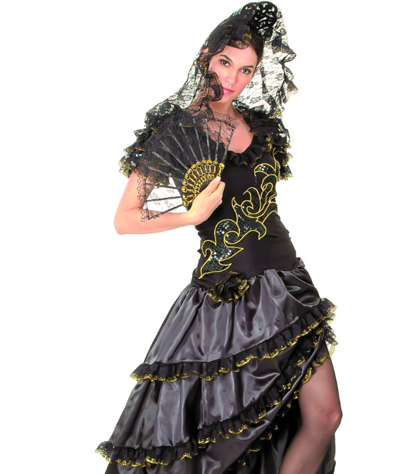 Déguisement danseuse de flamenco femme noir et doré