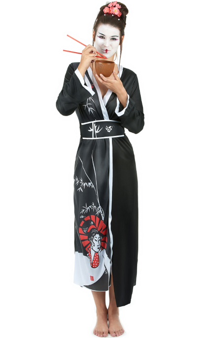 Déguisement geisha femme noir et blanc