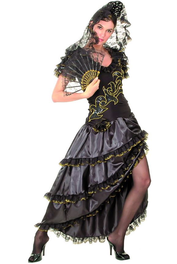 Déguisement danseuse de flamenco femme noir et doré